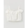 LCW Kids Ekru Kare Yaka Basic Kız Çocuk Crop Bluz