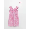 LCW Kids Pembe V Yaka Desenli Kısa Kollu Kız Çocuk Elbise ve Toka