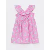 LCW Kids Pembe V Yaka Desenli Kısa Kollu Kız Çocuk Elbise ve Toka