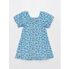 LCW Kids Mavi U Yaka Desenli Kısa Kollu Kız Çocuk Elbise