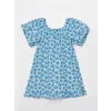 LCW Kids Mavi U Yaka Desenli Kısa Kollu Kız Çocuk Elbise
