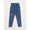 LCW Kids Mavi Beli Lastikli Yırtık Detaylı Kız Çocuk Jean Pantolon