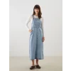 LCW Modest Indigo Kare Yaka Düz Askılı Kadın Jean Salopet Elbise