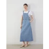 LCW Modest Indigo Kare Yaka Düz Askılı Kadın Jean Salopet Elbise
