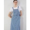 LCW Modest Indigo Kare Yaka Düz Askılı Kadın Jean Salopet Elbise