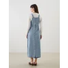 LCW Modest Indigo Kare Yaka Düz Askılı Kadın Jean Salopet Elbise