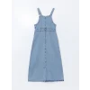 LCW Modest Indigo Kare Yaka Düz Askılı Kadın Jean Salopet Elbise