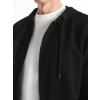 LCWAIKIKI Basic Siyah Kapüşonlu Uzun Kollu Erkek Fermuarlı Sweatshirt