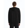 LCWAIKIKI Basic Siyah Kapüşonlu Uzun Kollu Erkek Fermuarlı Sweatshirt