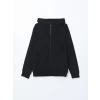LCWAIKIKI Basic Siyah Kapüşonlu Uzun Kollu Erkek Fermuarlı Sweatshirt