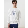 LCWAIKIKI Classic Ekru Bisiklet Yaka Baskılı Erkek Kalın Sweatshirt