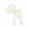 LCW Kids Ekru Gömlek Yaka Baskılı Kız Çocuk Pijama Takım