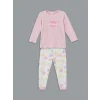 LCW Kids Pembe Bisiklet Yaka Baskılı Kız Çocuk Pijama Takımı