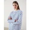 LCW Modest Mavi Bisiklet Yaka Çizgili Kadın Sweatshirt Tunik