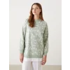 LCW Modest Yeşil Bisiklet Yaka Desenli Kadın Sweatshirt Tunik