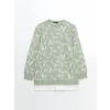 LCW Modest Yeşil Bisiklet Yaka Desenli Kadın Sweatshirt Tunik