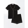 LCW DREAM Siyah Gömlek Yaka Kadın Şortlu Pijama Takımı