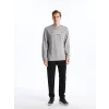 LCWAIKIKI Classic Gri Bisiklet Yaka Uzun Kollu Baskılı Erkek Sweatshirt