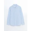 XSIDE Mavi Regular Fit Uzun Kollu Çizgili Keten Karışımlı Erkek Gömlek