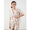 LCW Young Ekru Gömlek Yaka Ayı Baskılı Kadın Şortlu Pijama Takımı