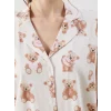 LCW Young Ekru Gömlek Yaka Ayı Baskılı Kadın Şortlu Pijama Takımı
