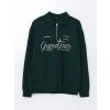 XSIDE Yeşil Dik Yaka Uzun Kollu Baskılı Erkek Sweatshirt