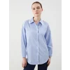 LCW Modest Ekru Çizgili Oversize Poplin Kadın Gömlek Tunik
