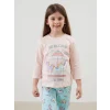 LCW Kids Pembe Bisiklet Yaka Baskılı Kız Çocuk Pijama Takımı
