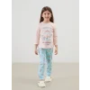 LCW Kids Pembe Bisiklet Yaka Baskılı Kız Çocuk Pijama Takımı
