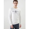 LCWAIKIKI Classic Ekru Bisiklet Yaka Baskılı Erkek Kalın Sweatshirt