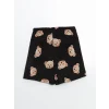 LCW Young Siyah Bisiklet Yaka Ayı Baskılı Kadın Şortlu Pijama Takımı