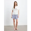 LCW DREAM Indigo Bisiklet Yaka Baskılı Kadın Şortlu Pijama Takımı