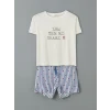 LCW DREAM Indigo Bisiklet Yaka Baskılı Kadın Şortlu Pijama Takımı