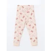 LCW Kids Ekru Bisiklet Yaka Baskılı Kız Çocuk Pijama Takımı