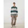 XSIDE Yeşil Polo Yaka Çizgili Erkek Triko Kazak