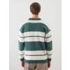 XSIDE Yeşil Polo Yaka Çizgili Erkek Triko Kazak