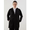 LCWAIKIKI Classic Siyah Kapüşonlu Oversize Kadın Fermuarlı Sweatshirt