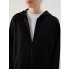 LCWAIKIKI Classic Siyah Kapüşonlu Oversize Kadın Fermuarlı Sweatshirt