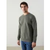 LCWAIKIKI Basic Haki Bisiklet Yaka Uzun Kollu Erkek Sweatshirt