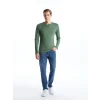 LCWAIKIKI Basic Yeşil Bisiklet Yaka Uzun Kollu Penye Erkek Tişört