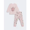 LCW Kids Pembe Bisiklet Yaka Baskılı Kız Çocuk Pijama Takımı