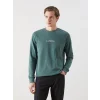 LCWAIKIKI Classic Yeşil Bisiklet Yaka Uzun Kollu Baskılı Erkek Sweatshirt