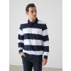 LCWAIKIKI Basic Lacivert Polo Yaka Uzun Kollu Çizgili Erkek Sweatshirt