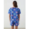 LCW Young Mavi Bisiklet Yaka Desenli Kadın Şortlu Pijama Takımı