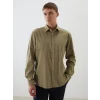 LCW Vision Yeşil Regular Fit Uzun Kollu Keten Karışımlı Erkek Gömlek