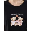LCW Young Siyah Bisiklet Yaka Ayı Teddy Baskılı Kadın Kaprili Pijama Takımı