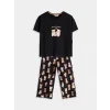 LCW Young Siyah Bisiklet Yaka Ayı Teddy Baskılı Kadın Kaprili Pijama Takımı