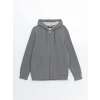 LCWAIKIKI Basic Gri Kapüşonlu Uzun Kollu Erkek Fermuarlı Sweatshirt