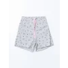 LCW DREAM Gri Bisiklet Yaka Baskılı Kadın Şortlu Pijama Takımı