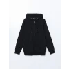 LCWAIKIKI Basic Siyah Kapüşonlu Uzun Kollu Erkek Fermuarlı Sweatshirt
